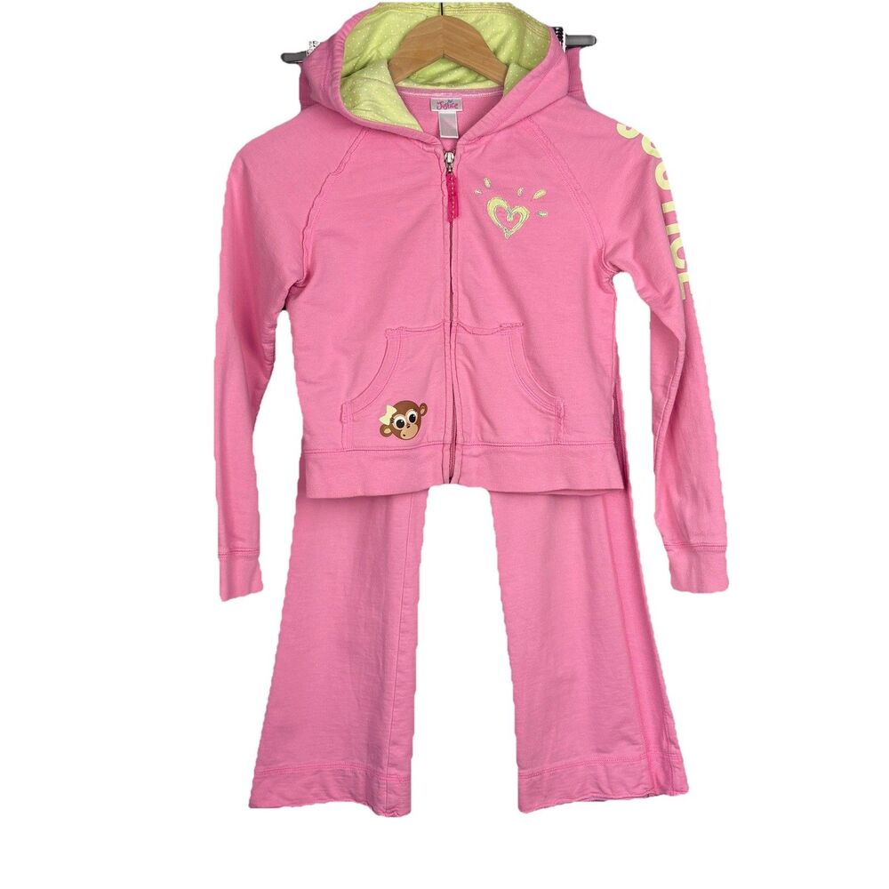 Vtg Y2K Justice Track Suit Girls 10/12 Pink Full Zip Hoodie Pants Kawaii Twee